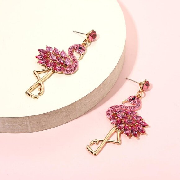 Dazzling Rhinestone Flamingo Earrings - Perfect Summer Beach Jewelry Gift - Picture 5 of 6